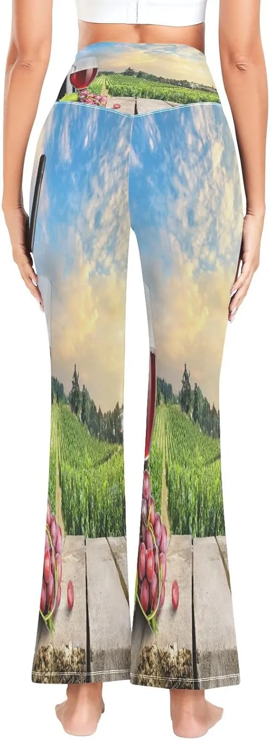 ALAZA Women's Vineyard Wine Bird Grape Flare Yoga Pants