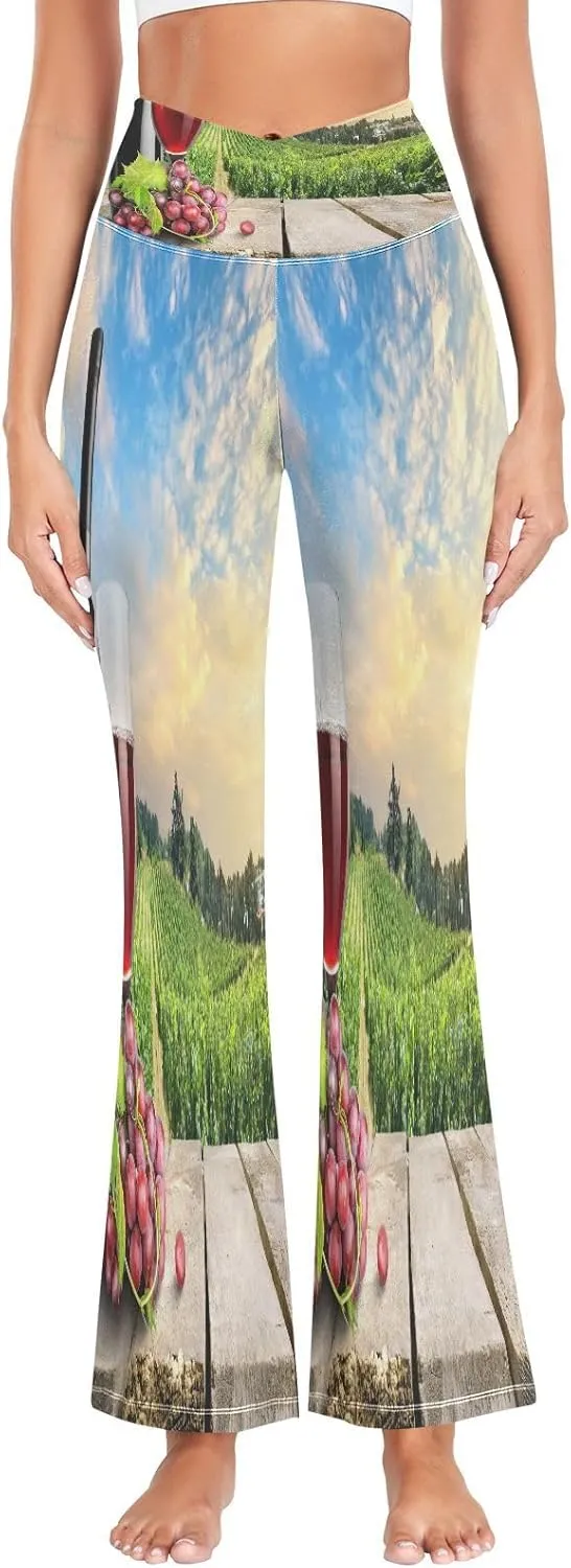 ALAZA Women's Vineyard Wine Bird Grape Flare Yoga Pants