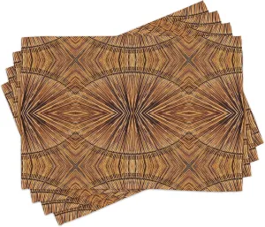 Ambesonne Tribal Place Mats Set of 8, Boho Pattern Prehistoric Eastern Jagged Wooden Style Trippy Fractal Ornaments Print, Washable Fabric Placemats for Dining Table, Placemat 8 pcs, Ginger