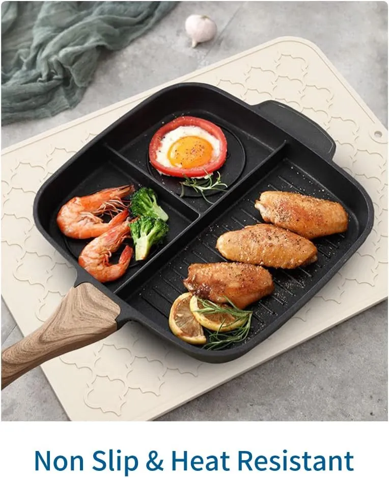 AMOAMI Silicone Dish Drying Mat - Heat Resistant Kitchen Counter Mat (16" x 24", BEIGE)