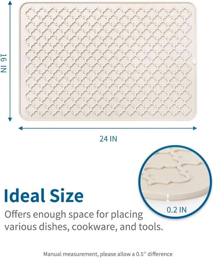 AMOAMI Silicone Dish Drying Mat - Heat Resistant Kitchen Counter Mat (16" x 24", BEIGE)