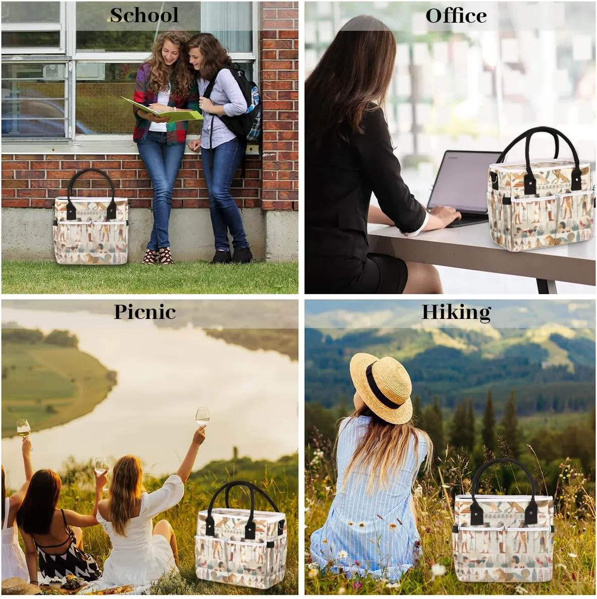 Ancient Egypt Civilization Theme Insulated Lunch Bag for Women Men Adults, Lunch Box with Adjustable Shoulder Strap Large Lunchs Tote Bag for Work Picnic Camping