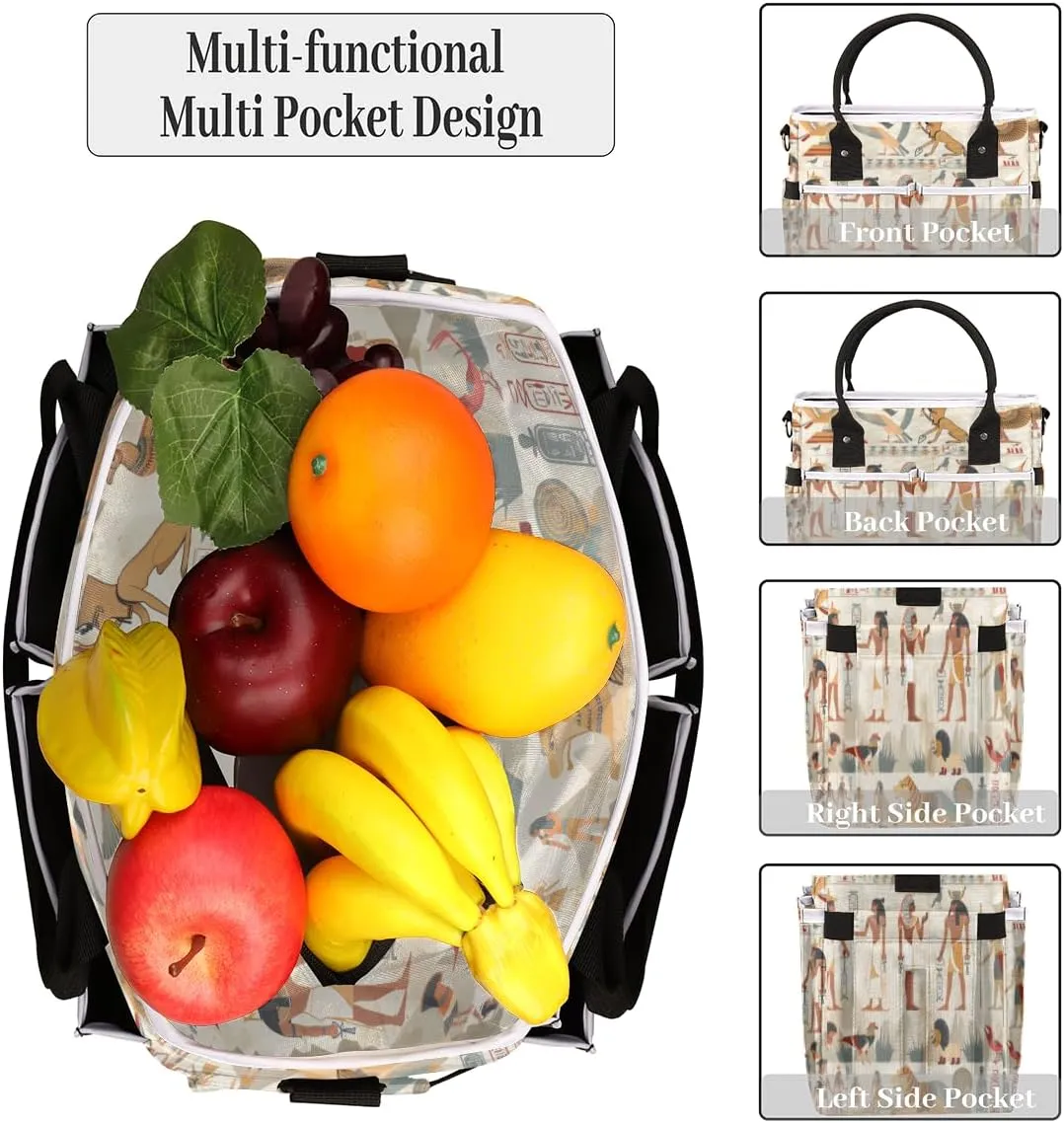 Ancient Egypt Civilization Theme Insulated Lunch Bag for Women Men Adults, Lunch Box with Adjustable Shoulder Strap Large Lunchs Tote Bag for Work Picnic Camping