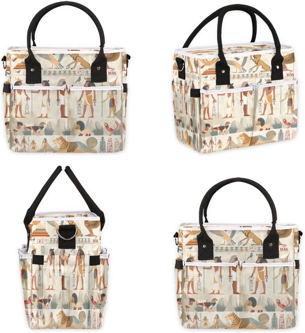 Ancient Egypt Civilization Theme Insulated Lunch Bag for Women Men Adults, Lunch Box with Adjustable Shoulder Strap Large Lunchs Tote Bag for Work Picnic Camping