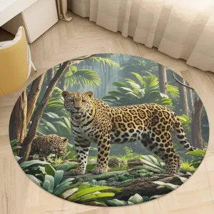 Animal Leopard Print Jungle Entryway Rug Welcome Front Door Mat Farmhouse Front Back Door Mat 60 * 60cm Round Coral Velvet Small Rugs Bathroom Non-Slip Mats Absorbent Mats for Kitchen Hallway
