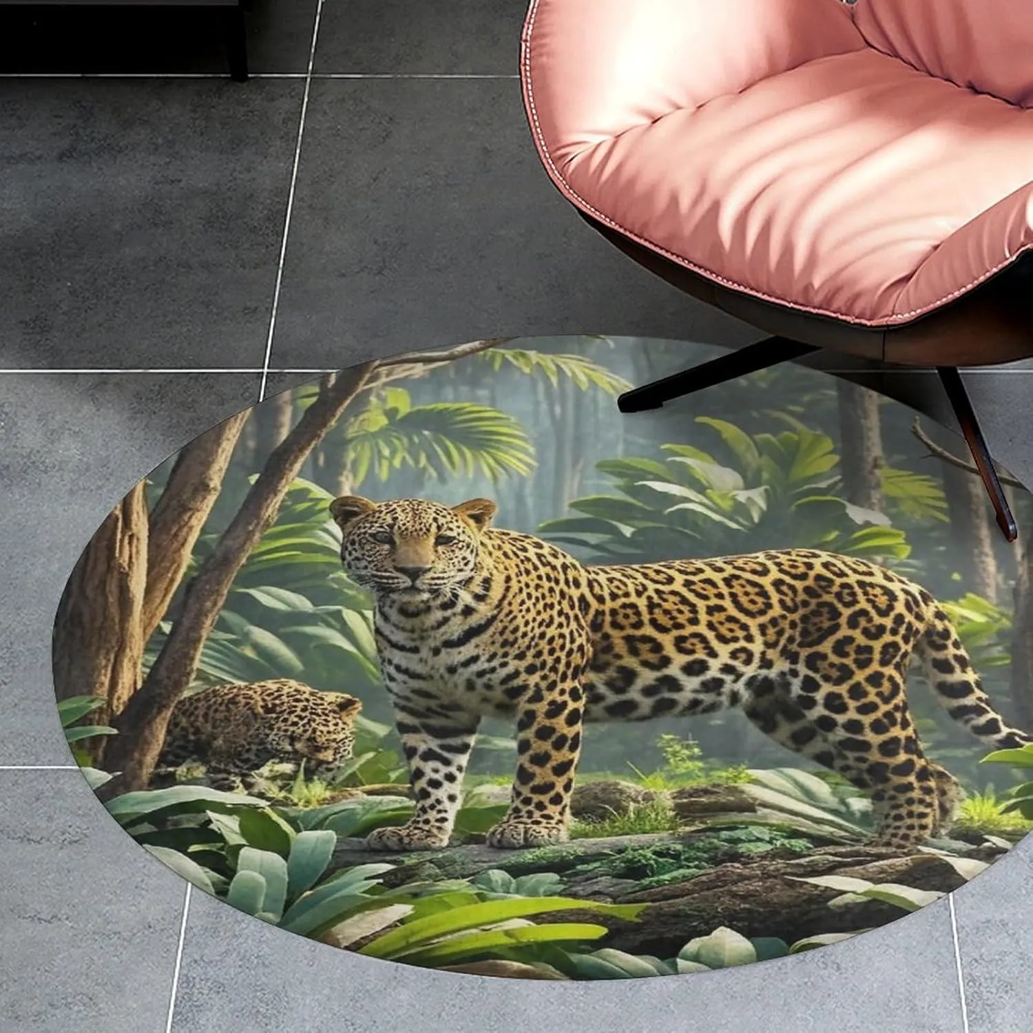 Animal Leopard Print Jungle Entryway Rug Welcome Front Door Mat Farmhouse Front Back Door Mat 60 * 60cm Round Coral Velvet Small Rugs Bathroom Non-Slip Mats Absorbent Mats for Kitchen Hallway