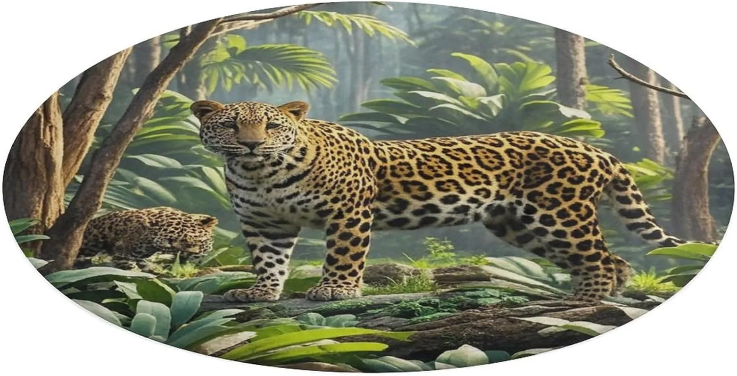 Animal Leopard Print Jungle Entryway Rug Welcome Front Door Mat Farmhouse Front Back Door Mat 60 * 60cm Round Coral Velvet Small Rugs Bathroom Non-Slip Mats Absorbent Mats for Kitchen Hallway
