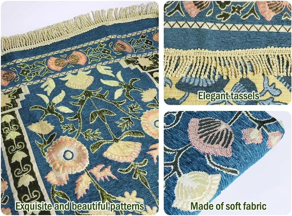 Anlising Muslim Prayer Mat With Elegant Design Bag - Portable Foldable Islamic Rug for Ramadan (Dark Green)