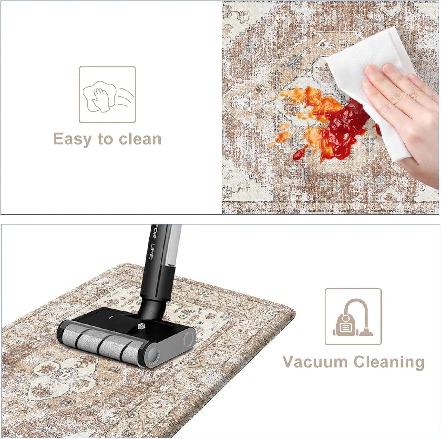 Anti Fatigue Kitchen Mat, Farmhouse Non-Slip Waterproof Cushioned Kitchen Rugs, Ergonomic Comfort Foam Standing Mat for Office,Laundry Room,Sink,Counter(Tan)