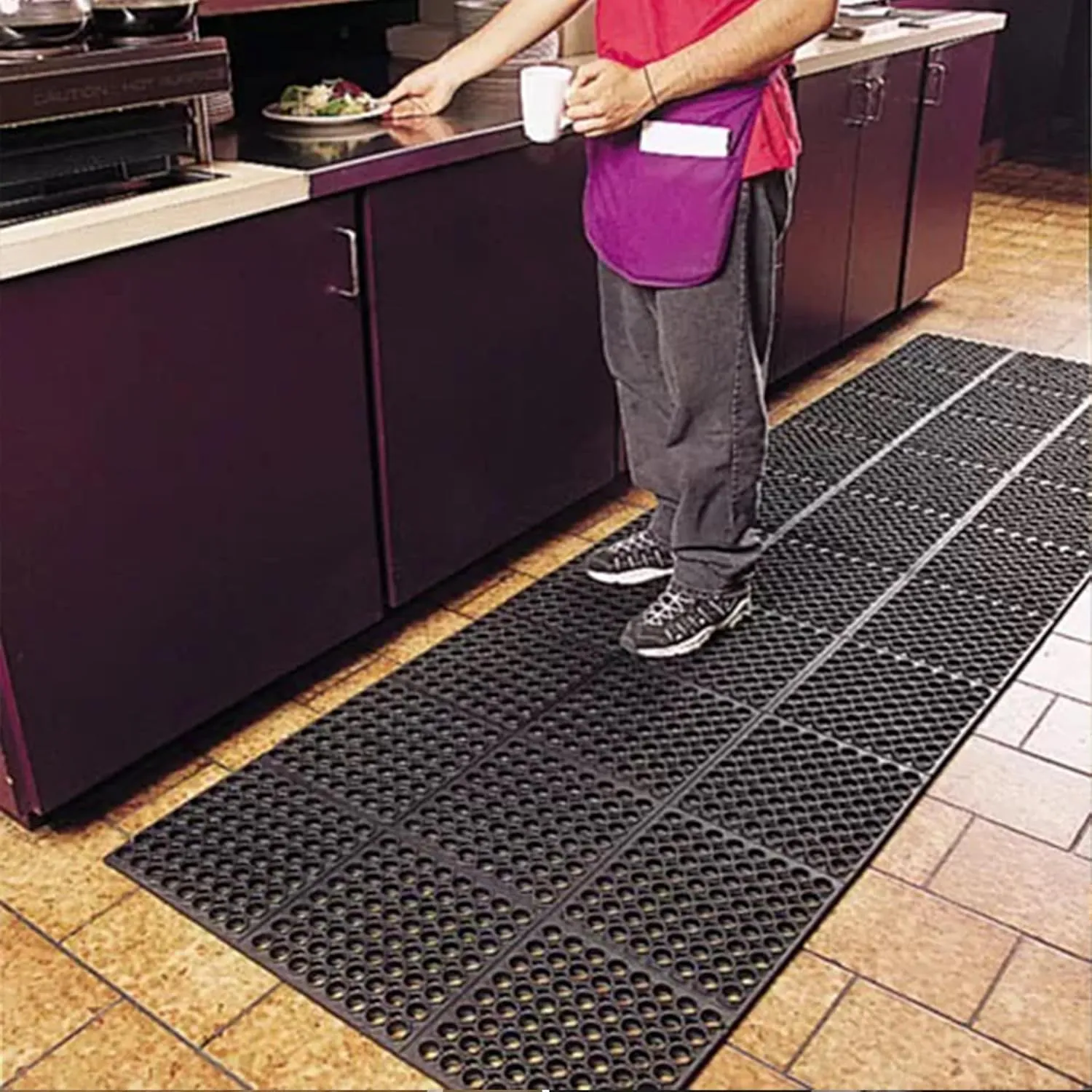 Anti-Fatigue Rubber Floor Mat - NANBOWANG Commercial Grade Grease Resistant Non-Slip Recycle Tyre Floor Mats for Restaurant Kitchen Bar Garden Outdoor Wet Area(24"X36")