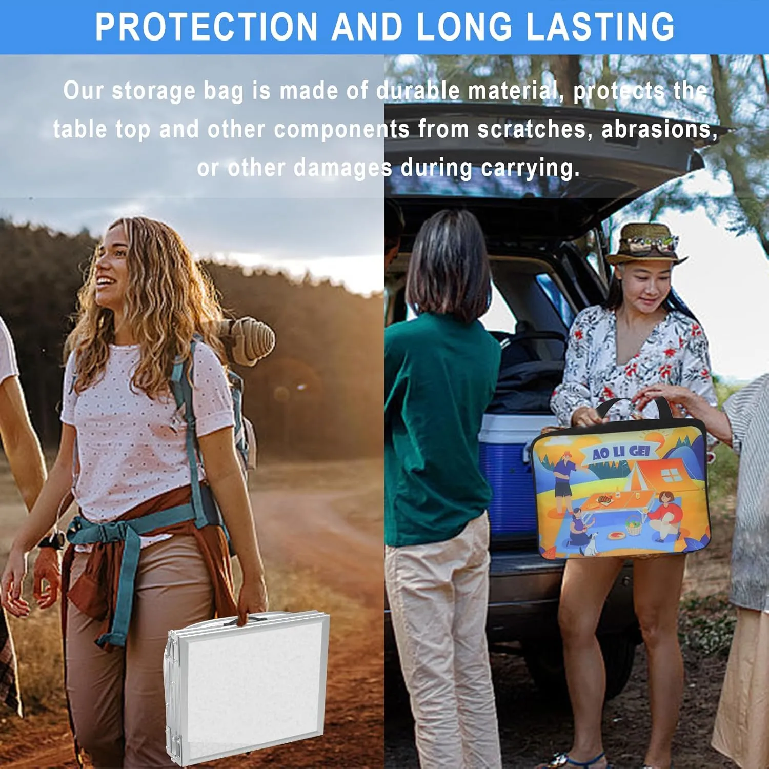 AO LI GEI Folding Camping Table Small with Storage Bag,Adjustable Height Portable Picnic Table,Upgraded Thickening Lightweight Outdoor Table Aluminum Legs (Sliver:15.7"x35.4", 2 Height:9.8"/19.7")