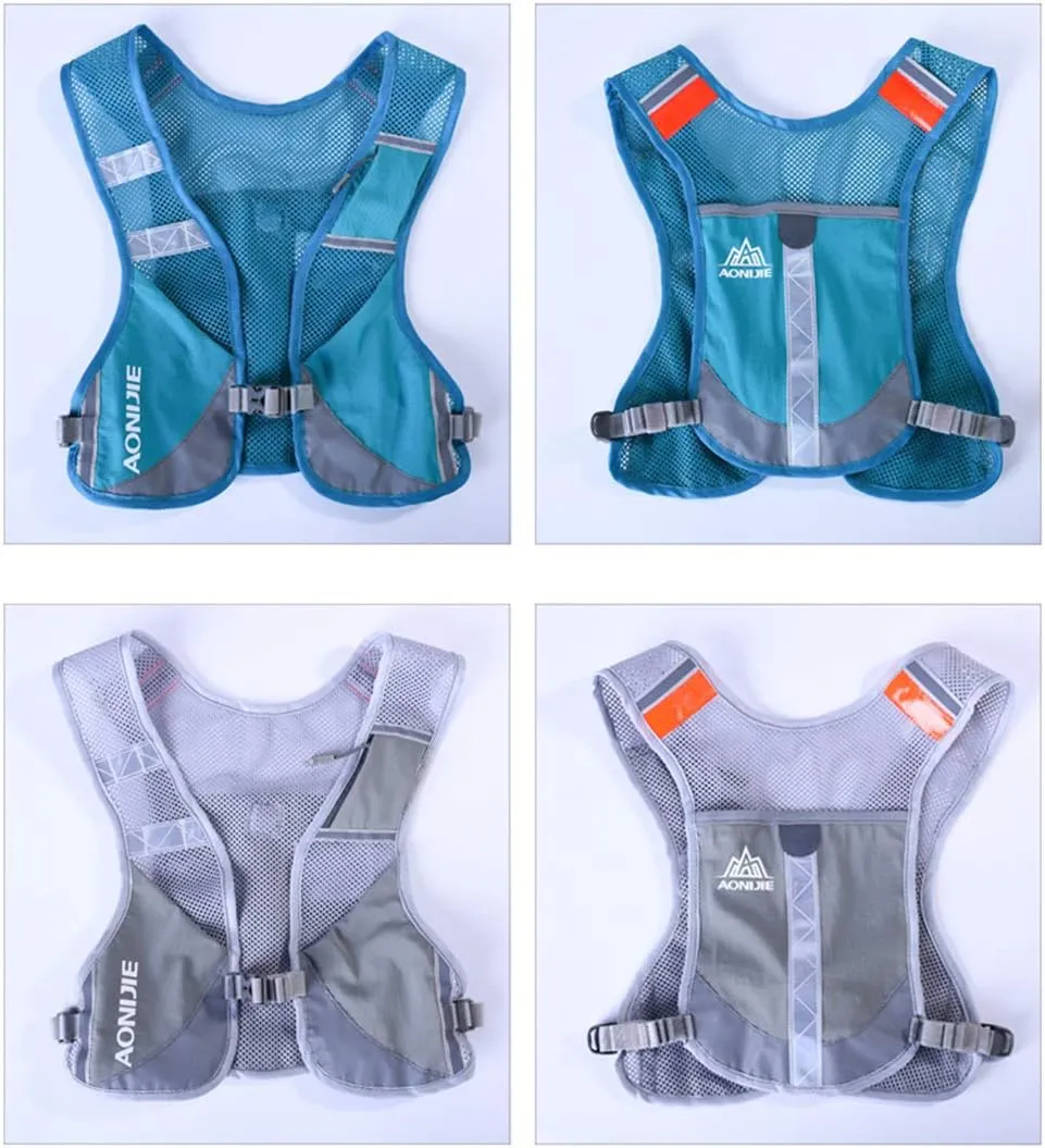 AONIJIE Men Women Ultralight Running Vest Pack Reflective Breathable Hydration Backpack for Hiking Camping Marathon Cycling Race (Blue - with 2 pcs 250ml Bottles)