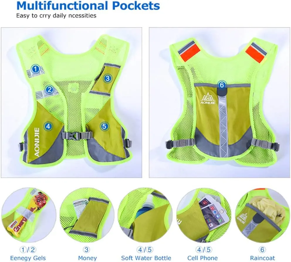 AONIJIE Men Women Ultralight Running Vest Pack Reflective Breathable Hydration Backpack for Hiking Camping Marathon Cycling Race (Blue - with 2 pcs 250ml Bottles)