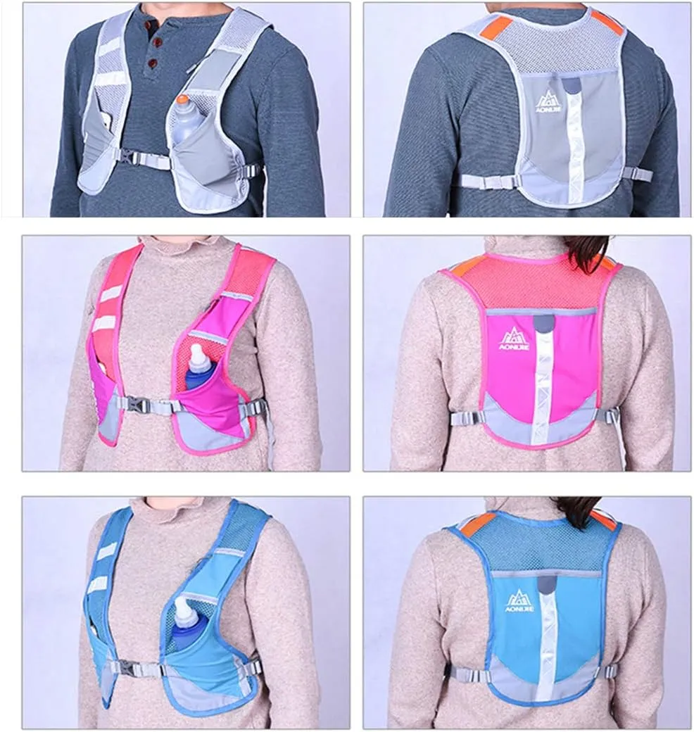 AONIJIE Men Women Ultralight Running Vest Pack Reflective Breathable Hydration Backpack for Hiking Camping Marathon Cycling Race (Blue - with 2 pcs 250ml Bottles)