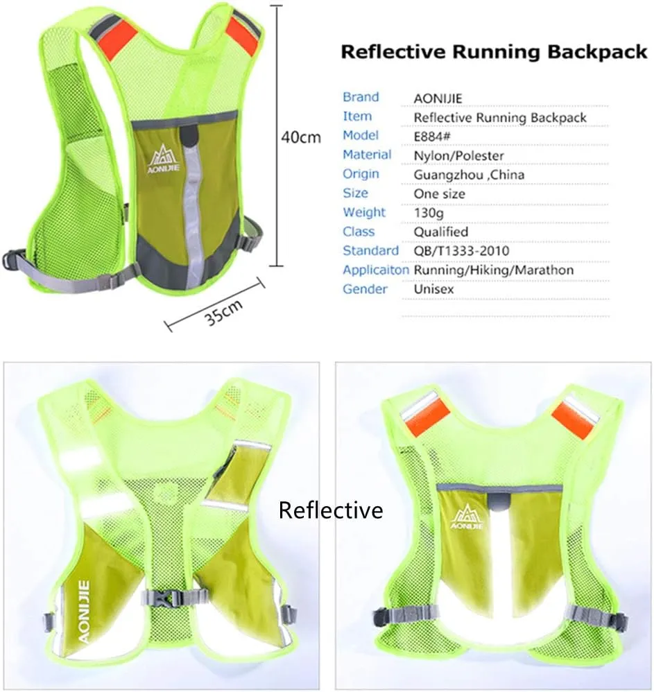 AONIJIE Men Women Ultralight Running Vest Pack Reflective Breathable Hydration Backpack for Hiking Camping Marathon Cycling Race (Blue - with 2 pcs 250ml Bottles)