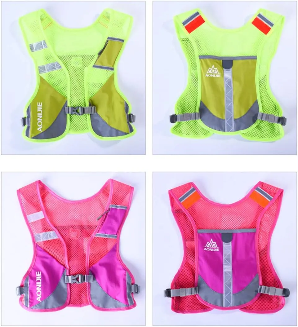 AONIJIE Men Women Ultralight Running Vest Pack Reflective Breathable Hydration Backpack for Hiking Camping Marathon Cycling Race (Blue - with 2 pcs 250ml Bottles)