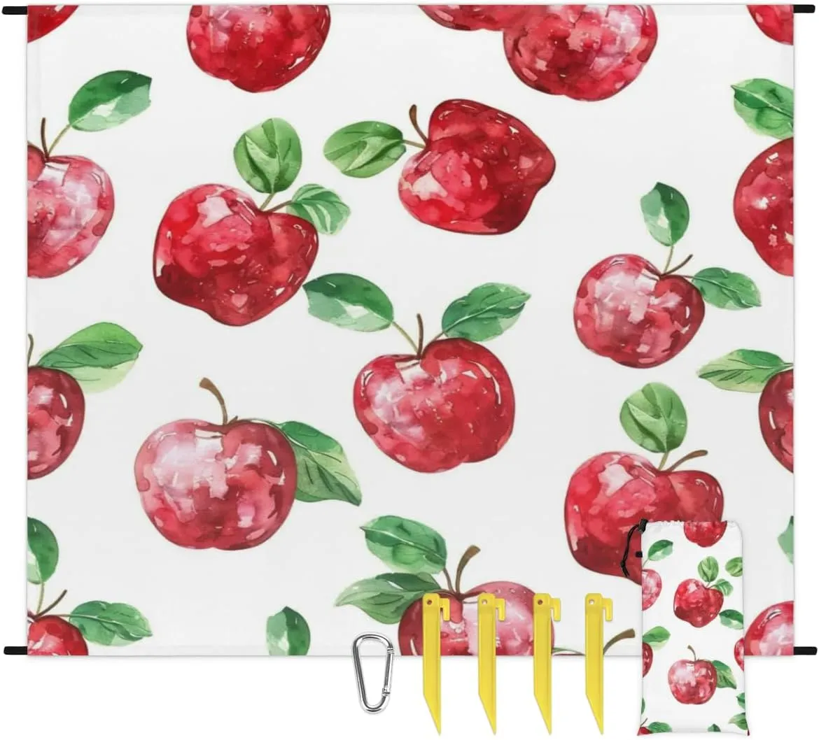 Apples Beach Blanket, Sandproof Beach Mat, Adults Waterproof Quick Drying Sand Free Mat with 4 x Ground Spikes for Outdoor Travel Camping Hiking, Fruit Apples