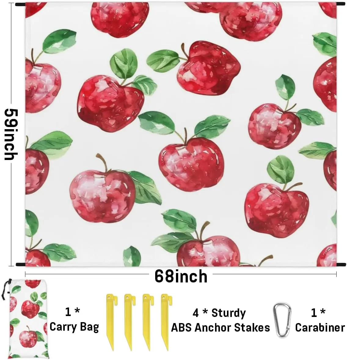 Apples Beach Blanket, Sandproof Beach Mat, Adults Waterproof Quick Drying Sand Free Mat with 4 x Ground Spikes for Outdoor Travel Camping Hiking, Fruit Apples
