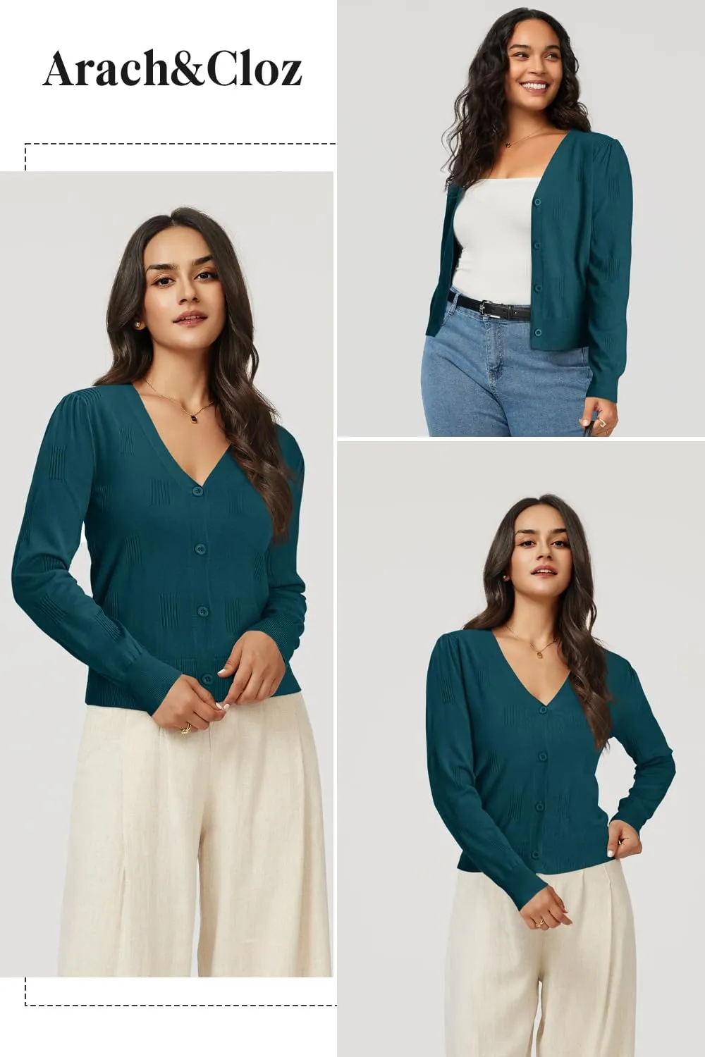 Arach&Cloz Women's Soft Cropped Cardigan Casual Lightweight Shrug Sweater Tops