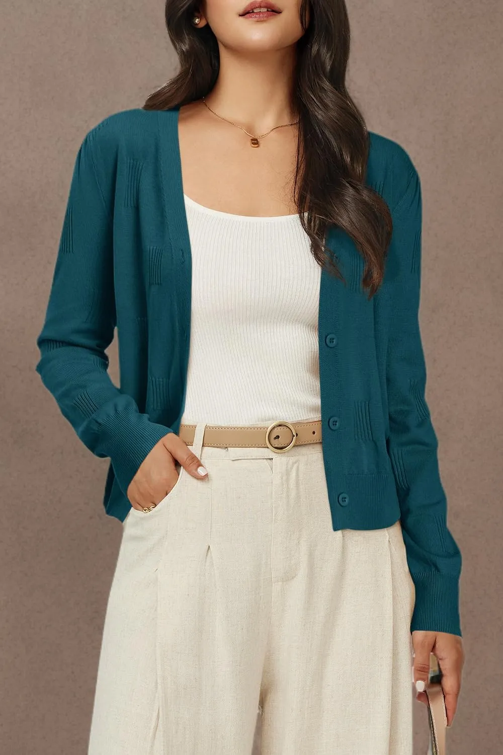 Arach&Cloz Women's Soft Cropped Cardigan Casual Lightweight Shrug Sweater Tops