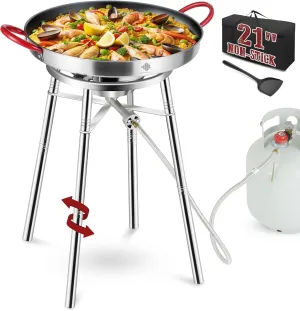 ARC 21 Inch Nonstick Paella Pan, 37,000 BTU Stainless Steel Paella Burner and Stand Set, Paella Pan Set with Propane Burner Head, Carry Bag, Wok Spatula, Foldable Brackets (16 Servings)