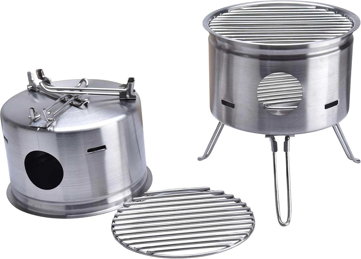 ARC USA BQ2026, Easy Carry Stainless Steel Camping Stove Backing Stove Portable Wood Burning Stoves for Picnic BBQ Camp Hiking with Grid