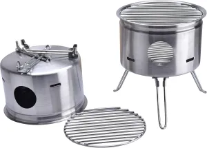 ARC USA BQ2026, Easy Carry Stainless Steel Camping Stove Backing Stove Portable Wood Burning Stoves for Picnic BBQ Camp Hiking with Grid