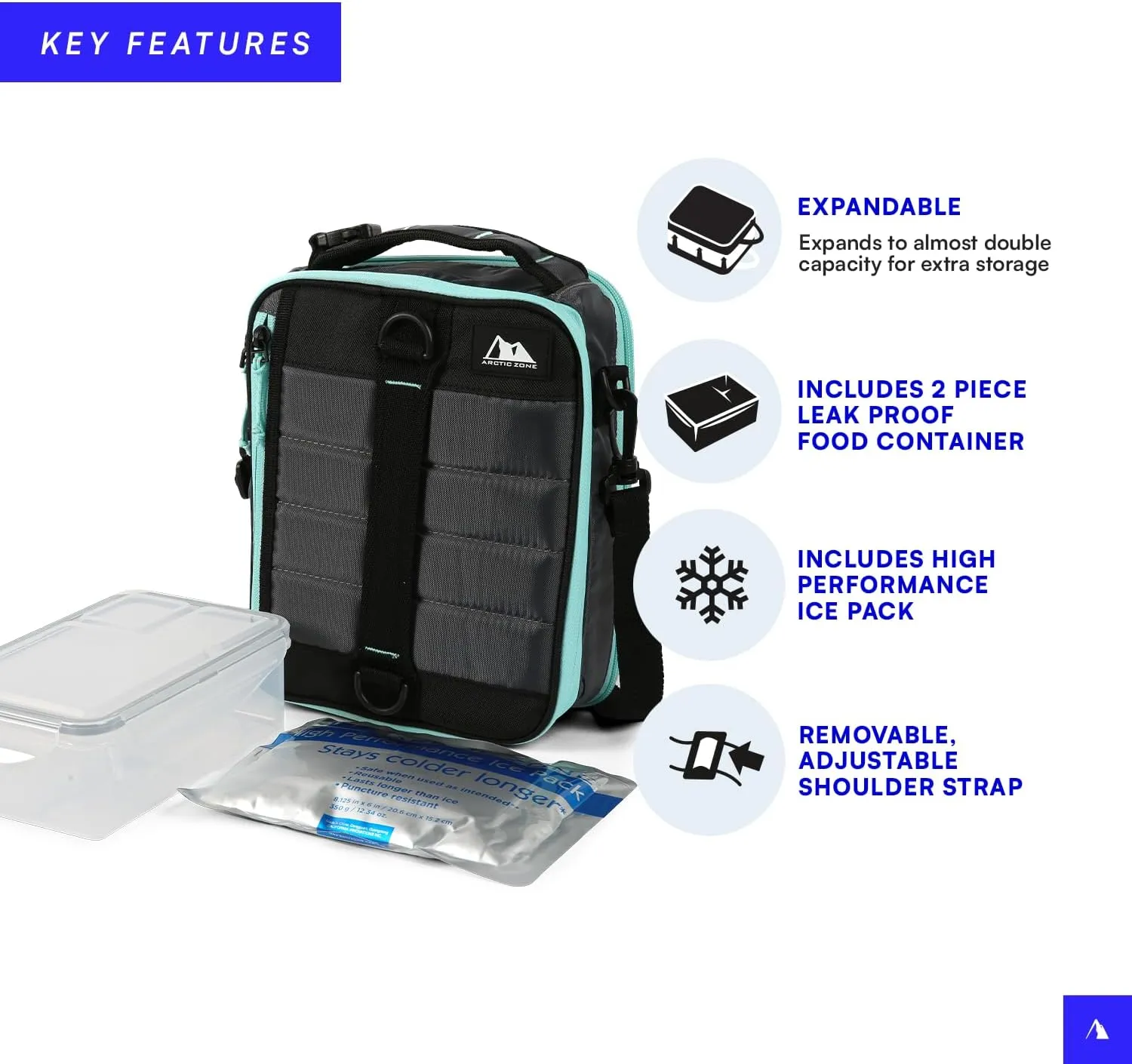 Arctic Zone Ultimate Expandable Insulated Lunch Box, Dual Compartment Insulated - Gray
