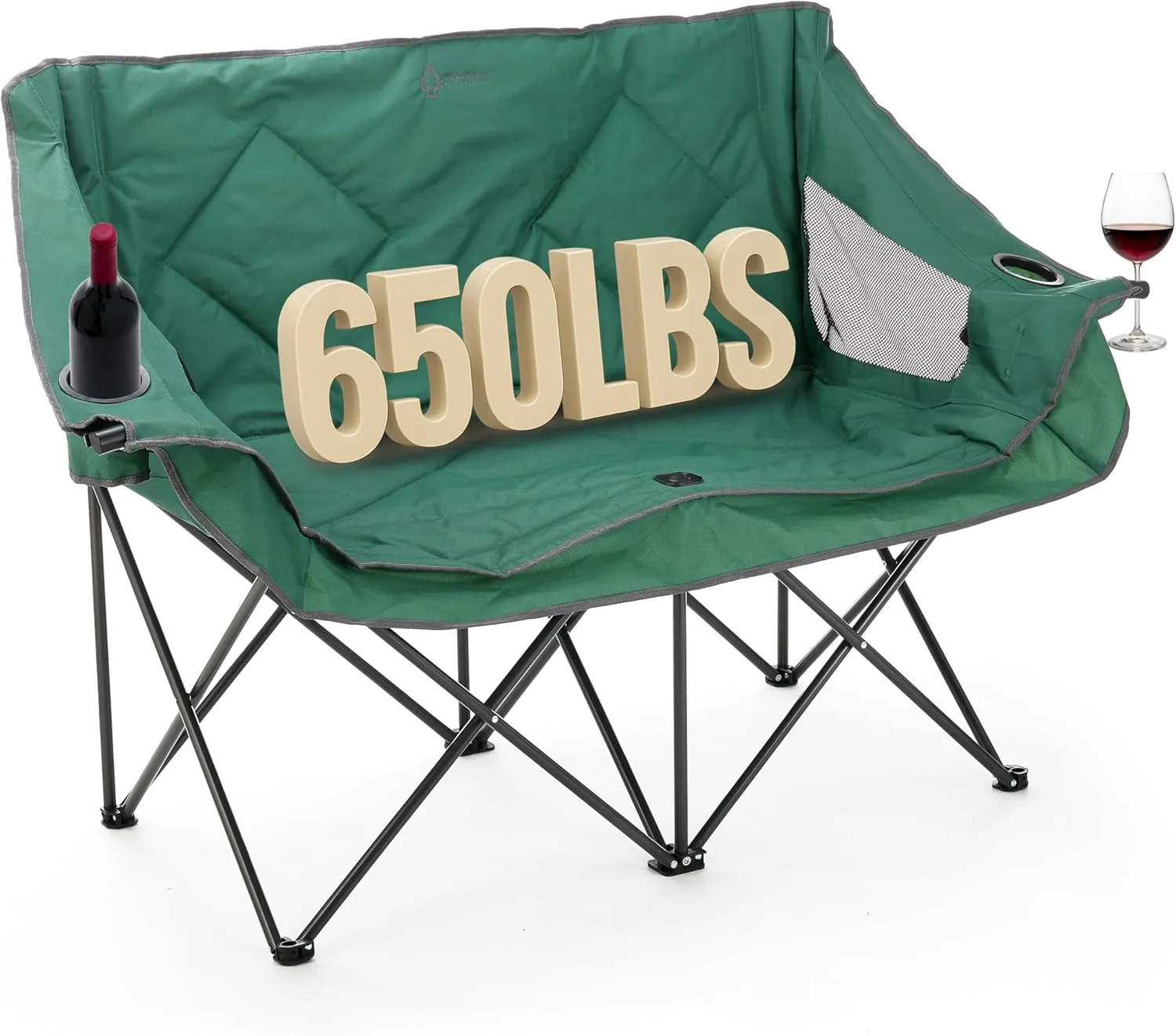 ARROWHEAD OUTDOOR Portable Folding Double Duo Camping Chair Loveseat w/ 2 Cup & Wine Glass Holder, Heavy-Duty Carrying Bag, Padded Seats & Armrests, Supports up to 500lbs, USA-Based Support