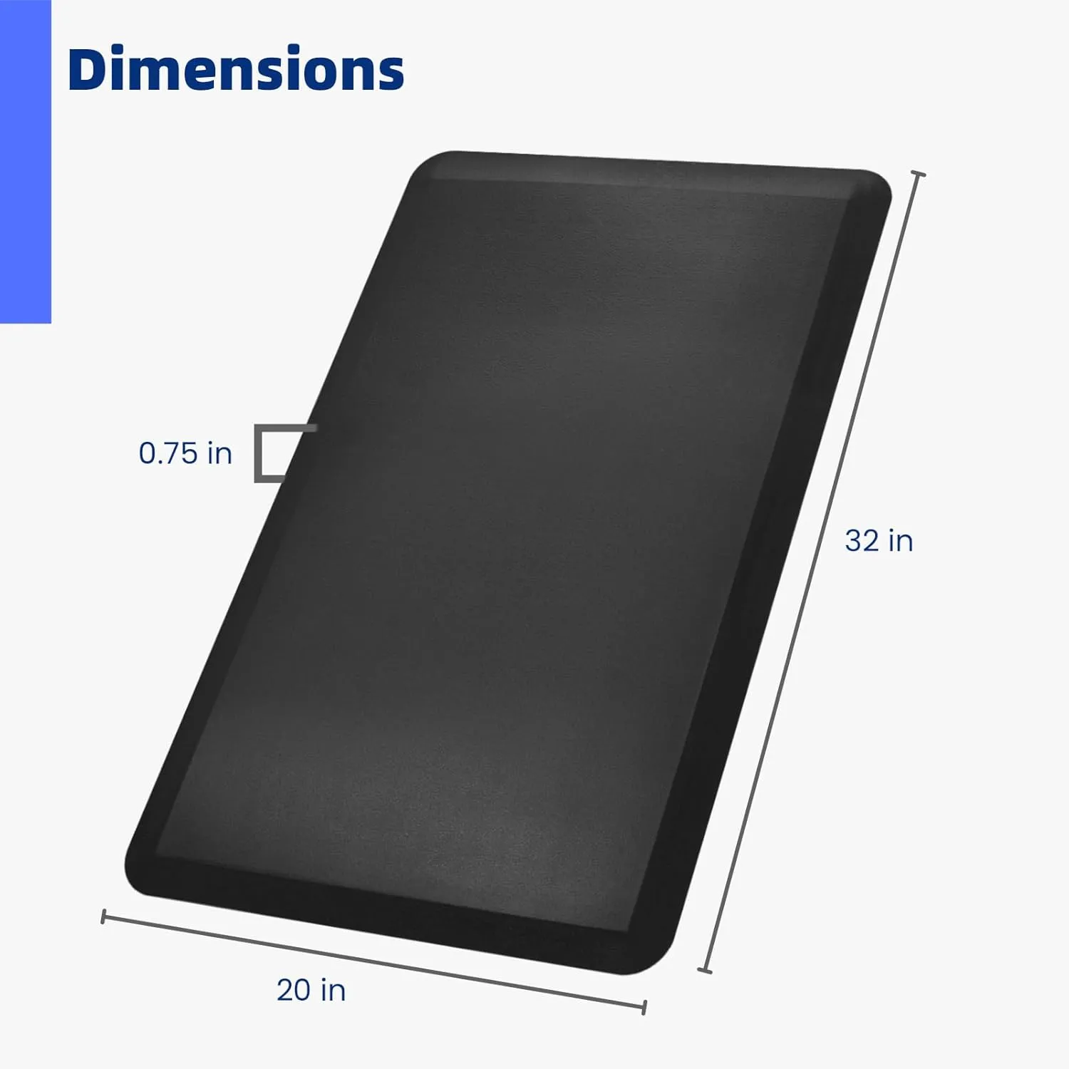 Art3d 3/4" Thick Kitchen Mats for Floor, Waterproof 20" X 32" Cushioned Comfort Mat, Anti Fatigue Mats for Kitchen, Ergonomic Standing Office Desk, Home and Garage, Square Black