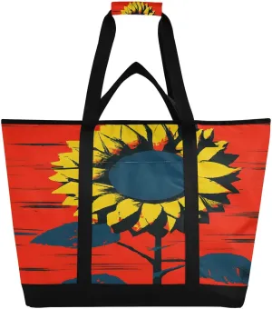 Artistic Sunflower Reusable Insulated Lunchbox Cooler Bag, Leakproof Kitchen Grocery Bag Collapsible Portable Cooler Tote Bag for Picnic, Camping, Office, Travel