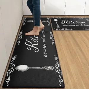 Arttown Black Anti-Fatigue Kitchen Rug Set of 2 Farmhouse Rustic Cushioned Floor Standing Mat Waterproof Non-Slip Mat and PVC Ergonomic Comfort Foam Rug