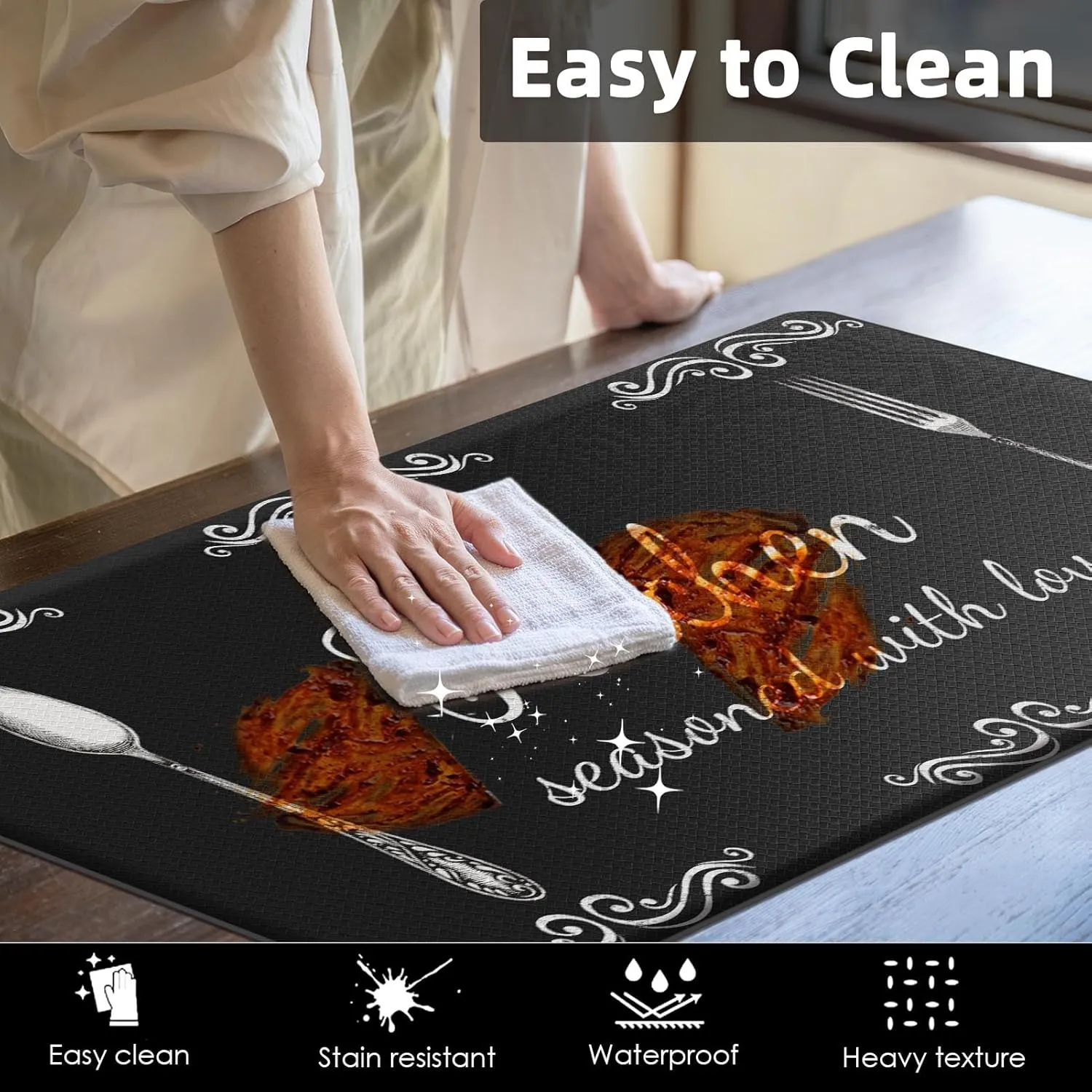 Arttown Black Anti-Fatigue Kitchen Rug Set of 2 Farmhouse Rustic Cushioned Floor Standing Mat Waterproof Non-Slip Mat and PVC Ergonomic Comfort Foam Rug