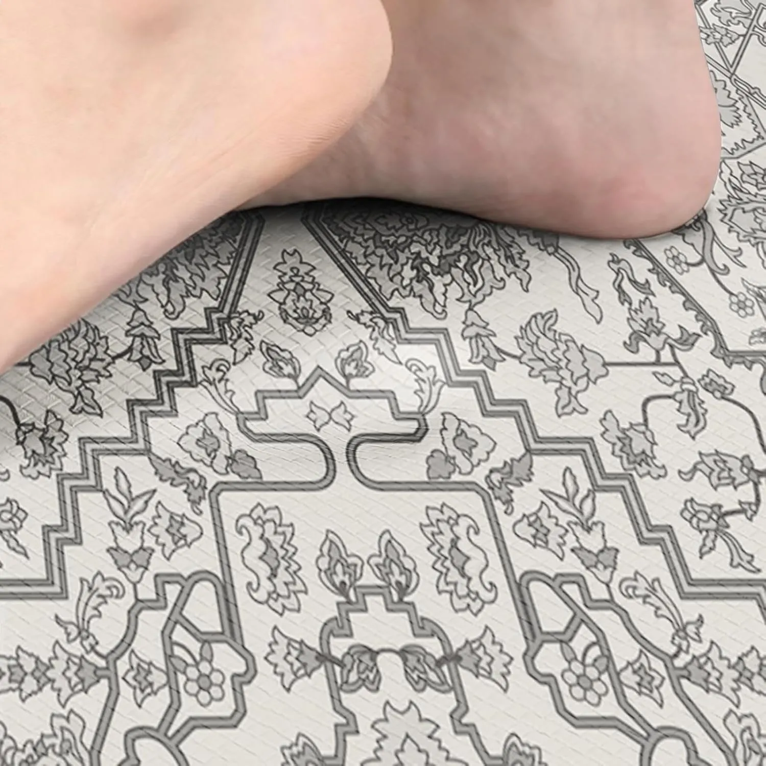 Arttown Boho Anti-Fatigue Kitchen Rug Set of 2 Grey White Cushioned Floor Standing Mat Waterproof Non-Slip Mat and PVC Ergonomic Comfort Foam Rug