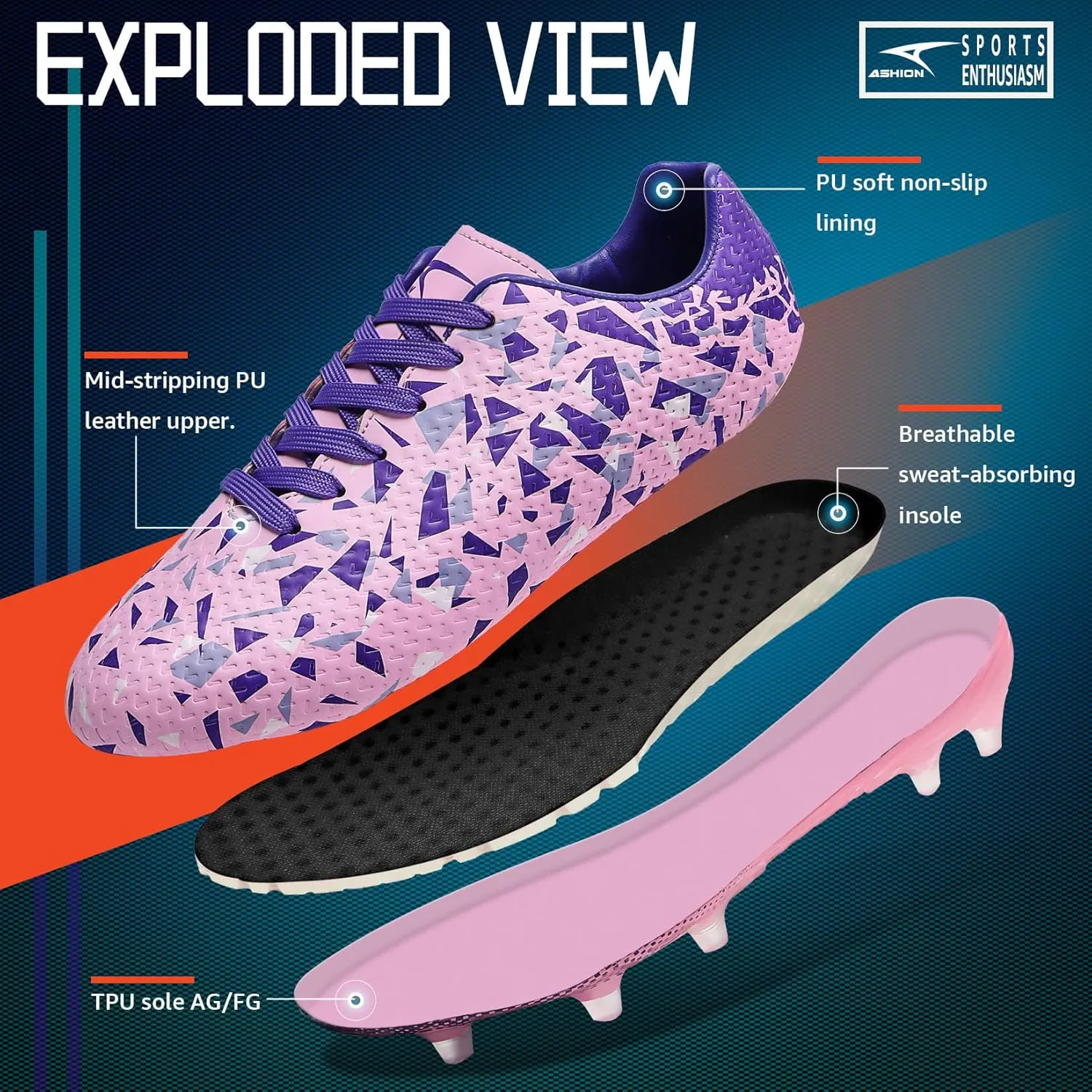 ASHION Kids Soccer Cleats Boys Girls Soccer Shoes Firm Ground Football Shoes for Indoor Outdoor Size (Little Kid/Big Kid)