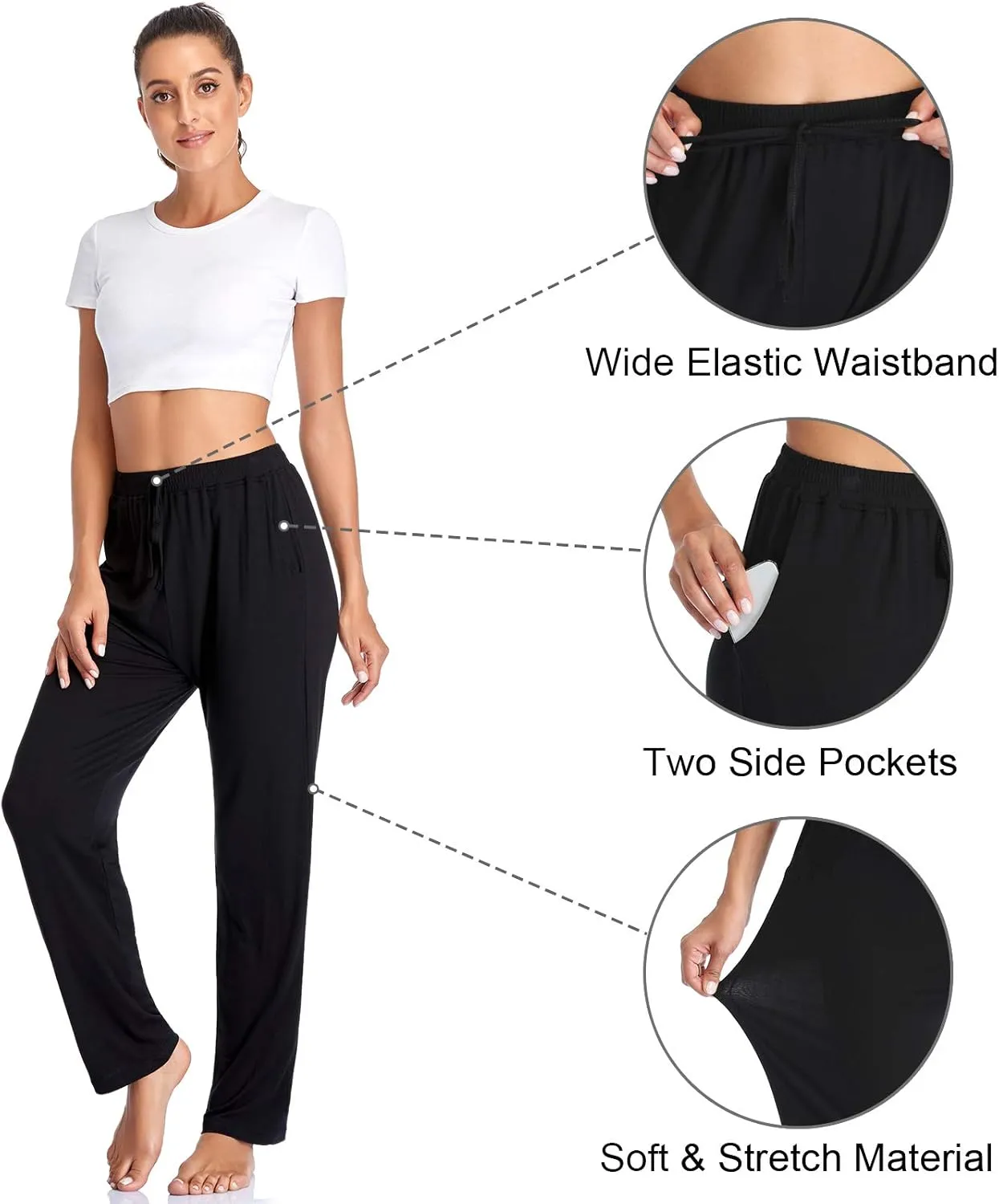 ASIMOON Women's Yoga Pants Soft Comfy Stretch Loose Straight Casual Athletic Pants Running Workout Lounge Pants with Pockets