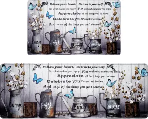 ASPMIZ Farmhouse Kitchen Rugs Sets of 2 Non Slip, Farm Floral Kitchen Mats Cushioned Anti Fatigue, Waterproof Kitchen Floor Mats for in Front of Sink, Farm Kitchen Decor, 18'' x 48''   18'' x 30''