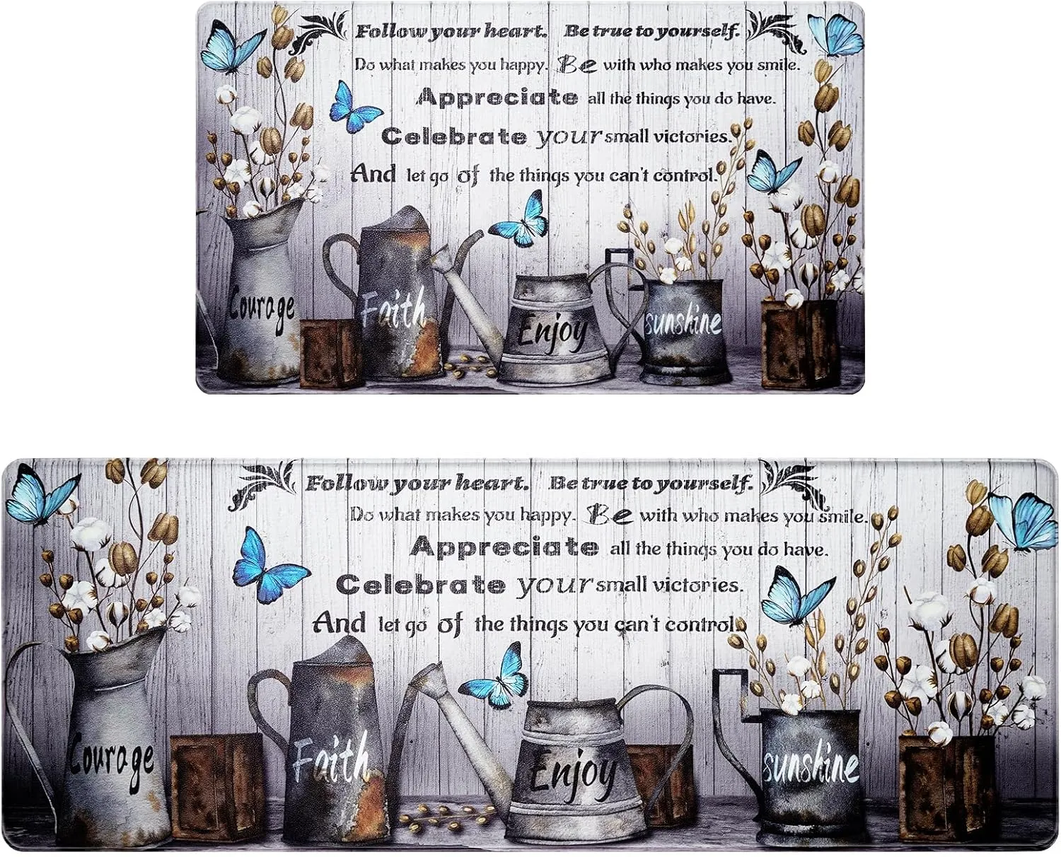 ASPMIZ Farmhouse Kitchen Rugs Sets of 2 Non Slip, Farm Floral Kitchen Mats Cushioned Anti Fatigue, Waterproof Kitchen Floor Mats for in Front of Sink, Farm Kitchen Decor, 18'' x 48''   18'' x 30''