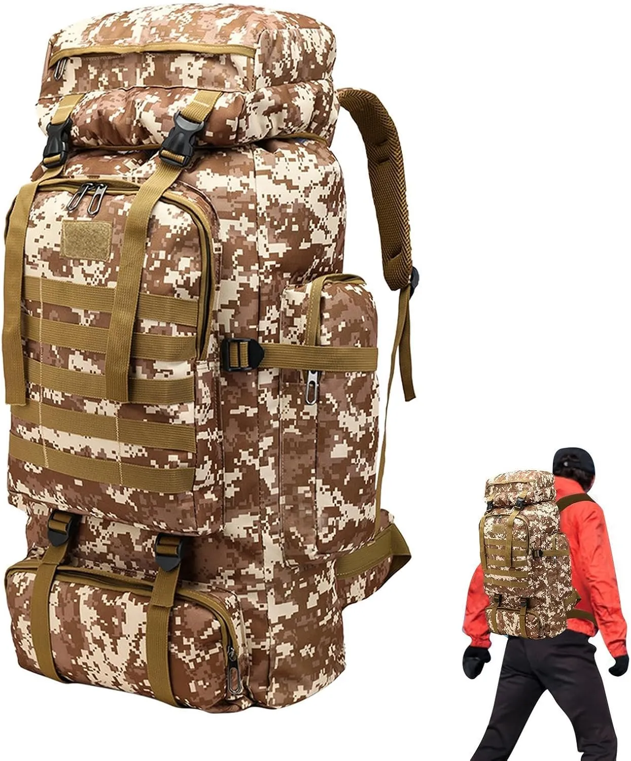 Assault Pack - 80l Outdoor Hiking Backpack Men, Waterproof Men Hunting Backpacks | Large Outdoor Backpack Men, Large Trekking Assault Rucksack Pack for Outdoor Activities Mountaineering, Trekking