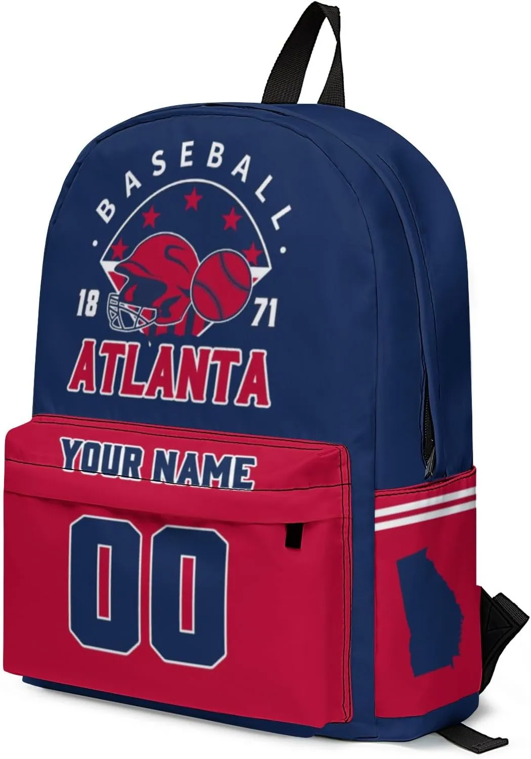 Atlanta Backpack Custom Name Number Travel Laptop Work Shoulder Bag Personalized Daypack Fans Gift for Men Women Boy Girl