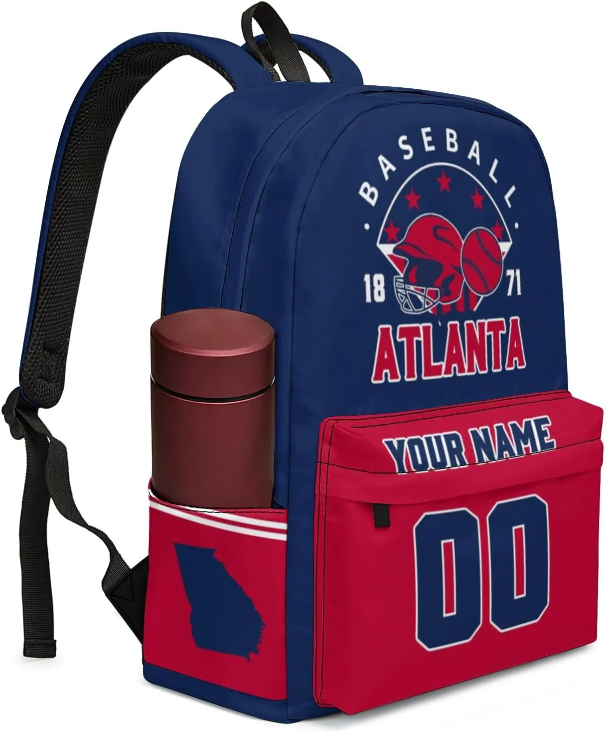 Atlanta Backpack Custom Name Number Travel Laptop Work Shoulder Bag Personalized Daypack Fans Gift for Men Women Boy Girl