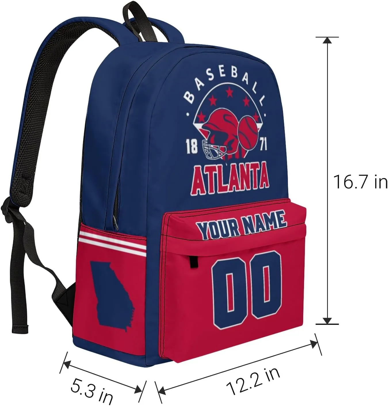 Atlanta Backpack Custom Name Number Travel Laptop Work Shoulder Bag Personalized Daypack Fans Gift for Men Women Boy Girl