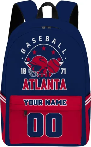 Atlanta Backpack Custom Name Number Travel Laptop Work Shoulder Bag Personalized Daypack Fans Gift for Men Women Boy Girl