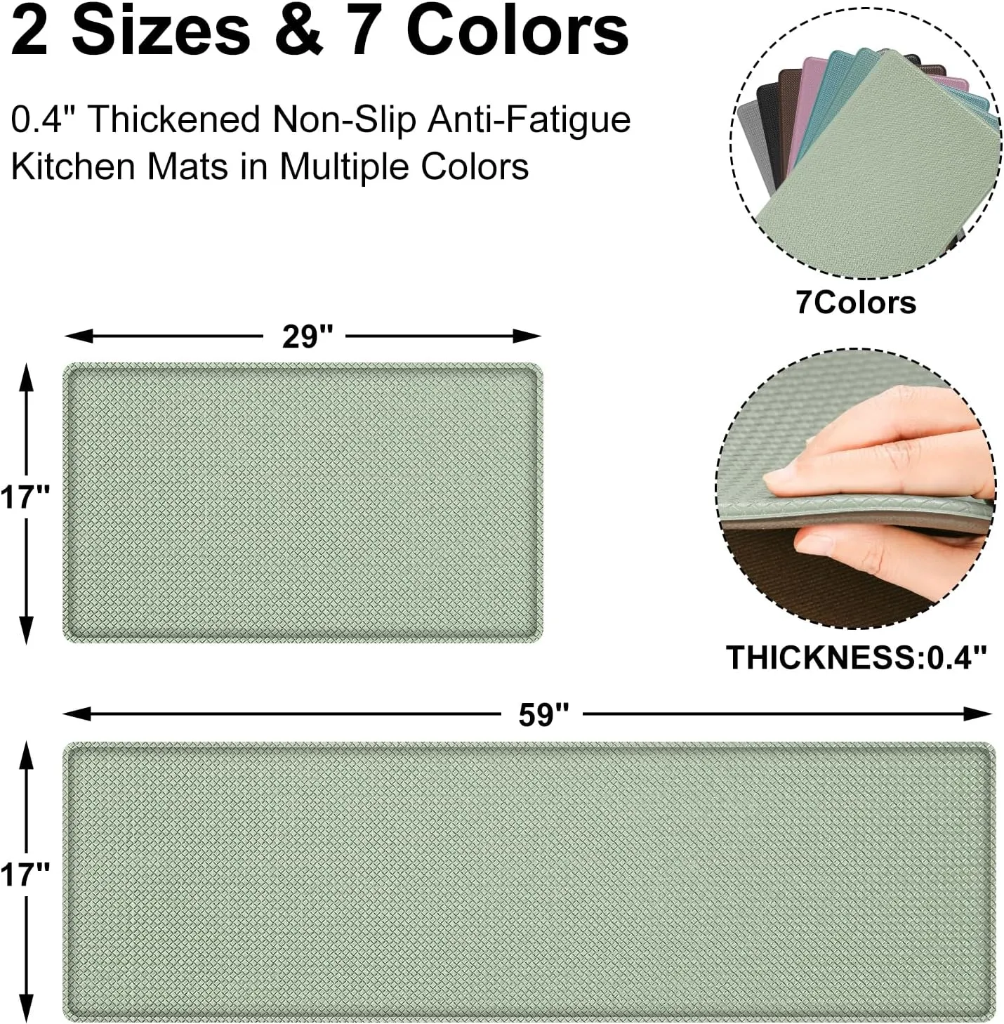 AUTODECO Kitchen Mats and Rugs Set of 2 - Cushioned Anti-Fatigue Kitchen Rug for Floor Washable 17"x29"  17"x59", Light Green