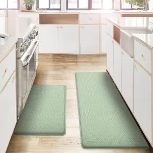 AUTODECO Kitchen Mats and Rugs Set of 2 - Cushioned Anti-Fatigue Kitchen Rug for Floor Washable 17"x29"  17"x59", Light Green