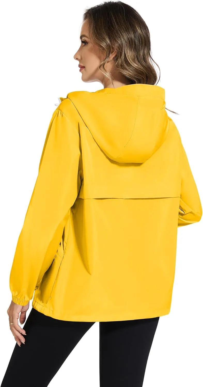 Avoogue Waterproof Jacket with Hood Packable Raincoats for Women Reflective Jacket Windbreaker