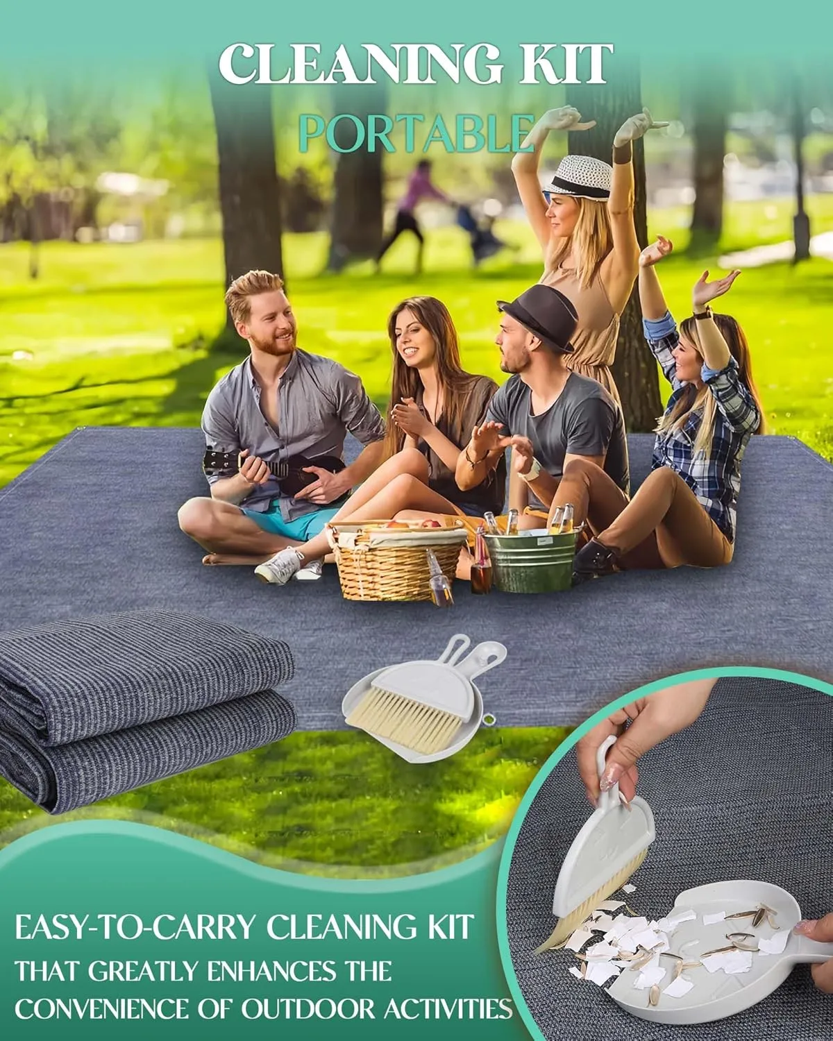 Awning Carpet HDPE Outdoor RV Rug,Blue-Grey 9'*6' Waterproof Camping Rugs with Eyelets/Broom/Carry Bag/Nails,Highly Robust & Washable,Large Outdoor Area Mat for Patio/Backyard/Picnic/Beach