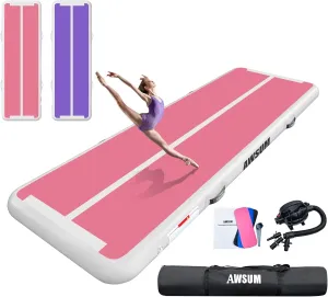 AWSUM Inflatable Air Gymnastics Mat 10ft/13ft/16ft/20ft/23ft Training mat 4/8 inches Thick tumbling mat with Electric Pump for Home/Gym/Outdoor