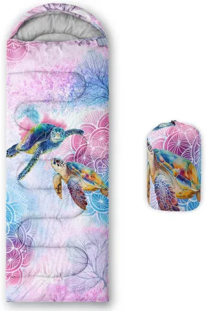 Axolotl Sea Turtle Sleeping Bag,3 Season Warm and Cool Weather Colorful Rainbow Floral Sleeping Bag for Boys Girls,Waterproof Lightweight Ocean Beach Animal Sleeping Bag for Traveling,Outdoors Camping