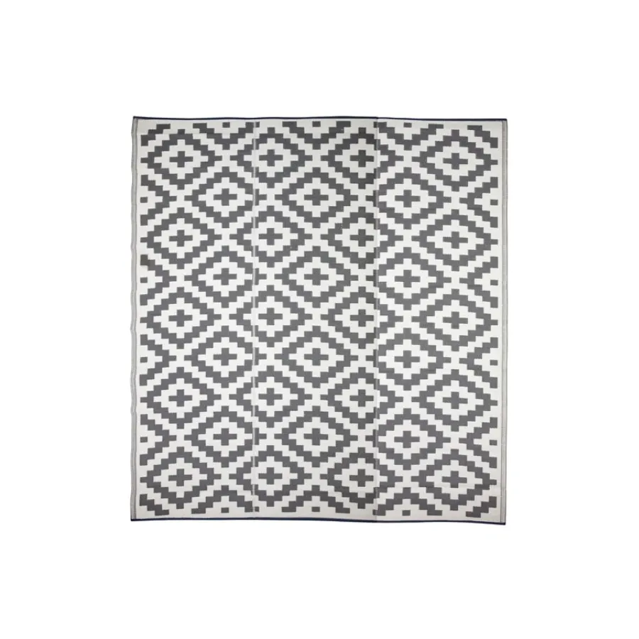 Aztec Grey & White Rectangular Diamond Pattern Foldable XL Camping Grass Mat - 270x450 CM